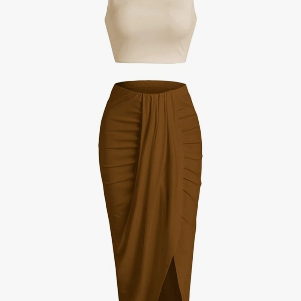 Elegant Brown Ruched Skirt